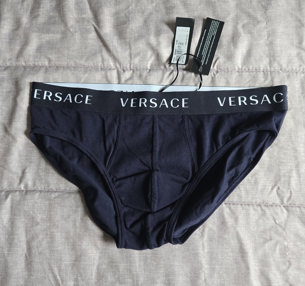 Versace Black Logo Briefs with White Waistband Text